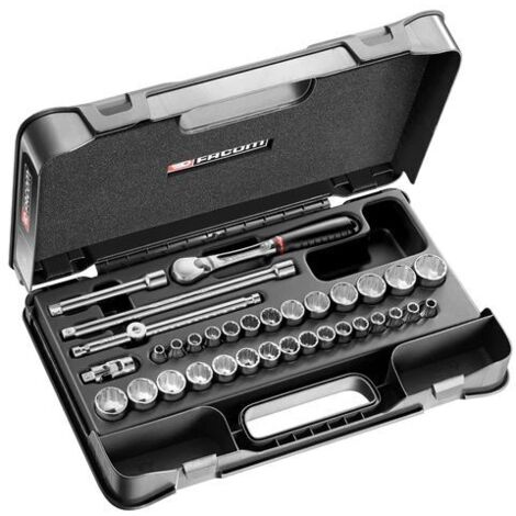 Facom – Jeu de douilles 3/8' carré 34 pièces – Type carré – Pour vis et boulons – Adapté aux travaux mécaniques et de bricolage