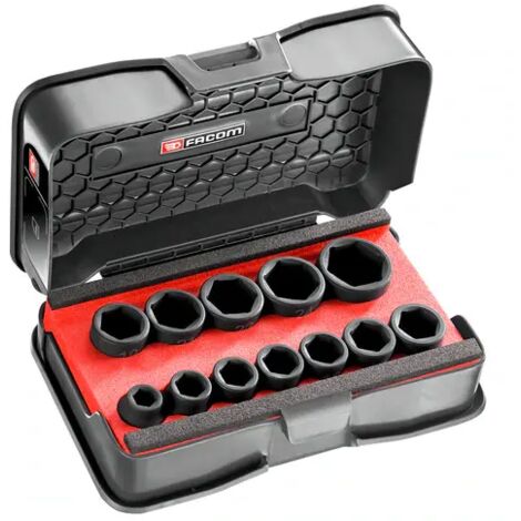 Facom – Jeu de douilles à cliquet 1/2' carré 12 pièces – Acier chrome-molybdène – 6 points – Protection contre corrosion – Pour couple élevé