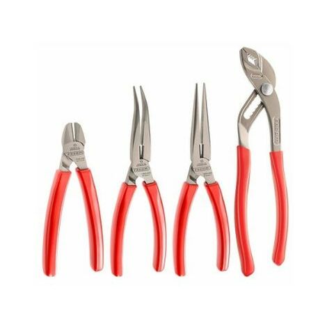 Facom – Jeu de pinces 4 pièces – Pince coupante diagonale, pince à becs demi-ronds coudés, poignées PVC – Pour travaux de précision