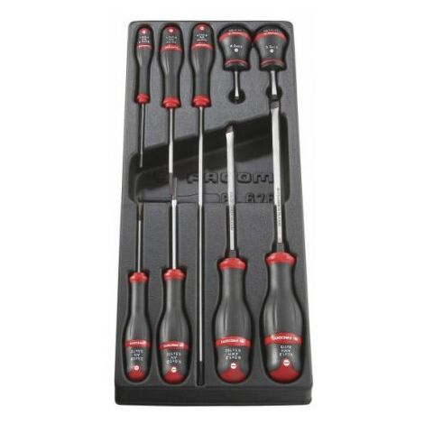 Facom – Jeu de tournevis Phillips tête fendue 9 pièces – Pour vis à bois dur – Plateau thermoformé XL PL.676 inclus – Vissage rapide en série