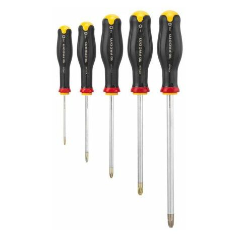 Facom – Jeu de tournevis cruciforme Protwist 5 pièces – Pointe Phillips pour vis à tête cruciforme – Prise en main confortable