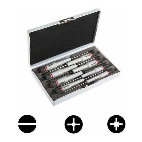 Facom – Coffret de 8 tournevis micro-tech – 5 fentes, 1 Phillips, 2 Pozidriv – Capuchon rotatif pour précision – Dimensions 215 x 130 x 31 mm