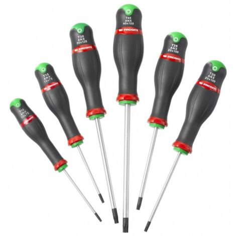 Facom – Jeu de tournevis torx 6 pièces – Empreinte torx pour vis à tête fraisée – Pour travaux de précision – Compatible avec vis série T10 à T40