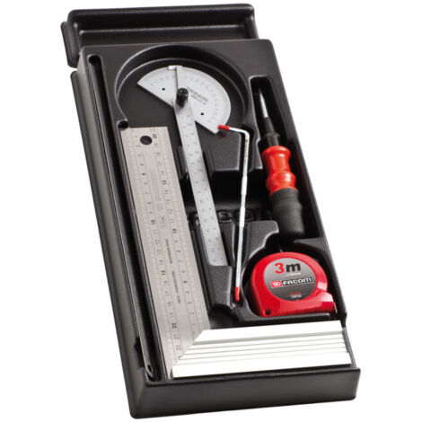 Facom – Kit d'outils de mesure 6 pièces – Poinçon automatique, aiguille à tracer, mètre ruban 3m, règle 300mm – Pour travaux de précision