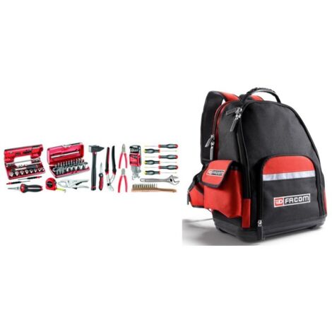 Facom – Kit d'outils d'enseignement technique 74 pièces – Sac à dos textile 30L – Dos rembourré et poches multiples – Pour stockage et transport