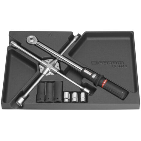 Facom – Kit d'outils pour écrous de roue – 8 pièces – Clé dynamométrique 40-200 Nm – Clés à douille 17-19-21 mm – Pour démontage efficace