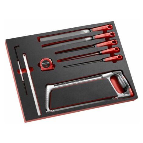 Facom – Mallette à outils 9 pièces – Scie à plateau en mousse – Mètre à ruban – Modules de rangement – Pour entretien pièces
