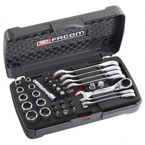 Facom – Mallette à outils mécanique 41 pièces – Clé à cliquet – Embouts, clés à 6 pans, douilles – Pour chantiers humides