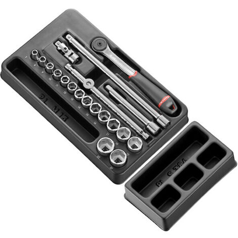 Facom – Mallette à outils Module femelle – Jeu de 20 pièces – Douille et embout pour clé – Doublure en mousse pour protection optimale
