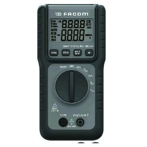 Facom – Multimètre numérique Smart – Écran 2 lignes – Tension 0 à 600V AC/DC – Résistance 0 à 10MΩ – Norme CAT III 600V