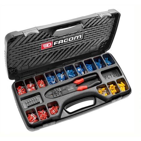Facom – Pince à sertir cosse pour bornes isolées – Sertissage 1,5-6 mm² – Dénudage 0,75-6 mm² – Fonction coupe-câble intégrée