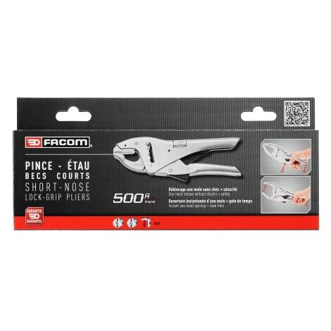 Facom – Pince-étau chromée 225 mm – Ouverture 80 mm – Acier chrome-molybdène – Système Safety Lock pour sécurité accrue - 500APB