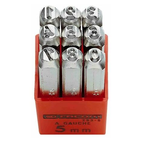 Facom – Poinçons à frapper 0 - 8 mm – Lot de 9 pièces – Hauteur de caractère 4 mm – Acier au carbone 60 HRc – Pour gravures précises