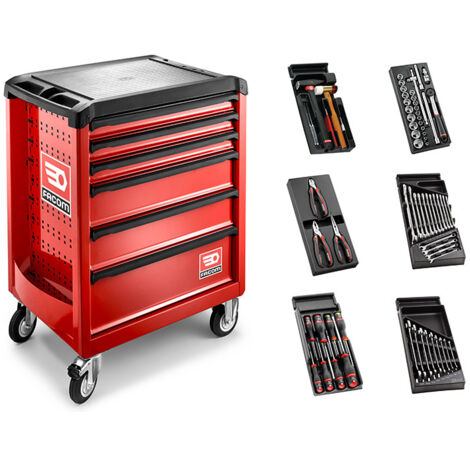 Facom – Servante d'atelier roulante 800x600x1000mm – 6 tiroirs extensibles 100% – Charge maximale 800kg – Roues pivotantes avec frein