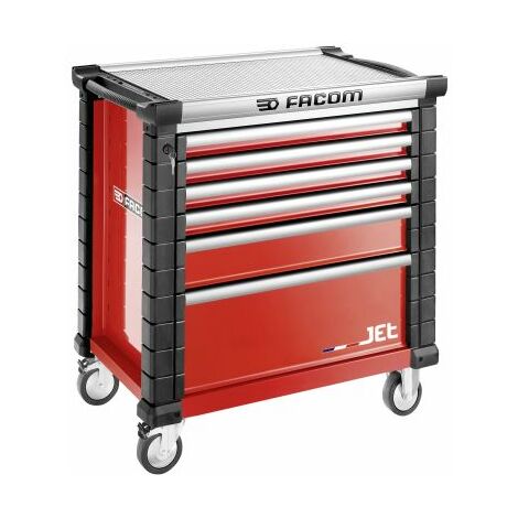 Facom – Servante d'atelier roulante en acier 6 tiroirs 759 x 421 x 60mm – Capacité 175 kg – Plateau aluminium 25% surface supplémentaire