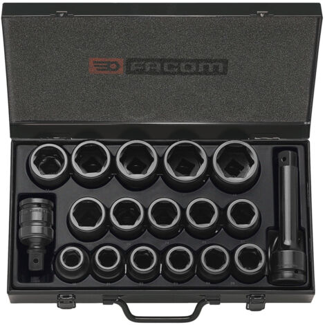 Facom Sortiment 3/4" IMPACT - Antriebselemente, Sechskant-Steckschlüssel Zollmaße Metallkoffer, 18-tlg.