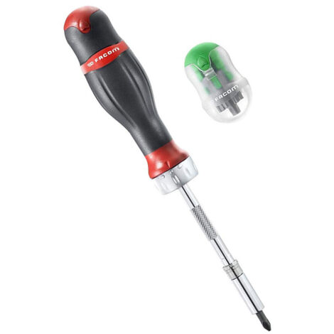 Facom – Tournevis à cliquet porte-embouts 45 dents – Vissage rapide en série – Manche ergonomique bi-matière – Adaptateur magnétique puissant