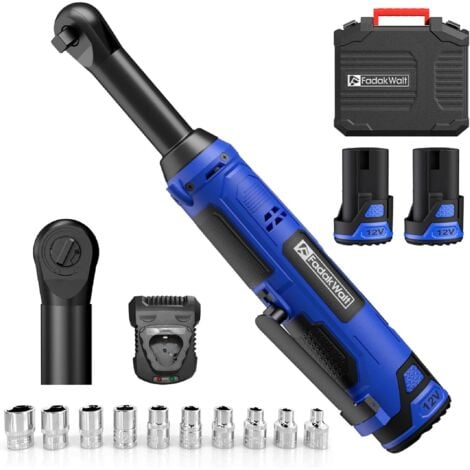 PULITUO FADAKWALT 3/8" Extended Cordless Ratchet, 12V Electric Extended Ratchet, 40 Ft-lbs (50 N-m), Extended Power Ratchet with Variable Speed, 10 Sockets and 2.0Ah Li-Ion Battery