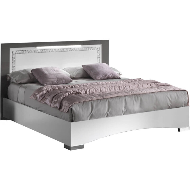 FADILY - Lit 160x200cm Laquée Blanc avec Eclairage Led