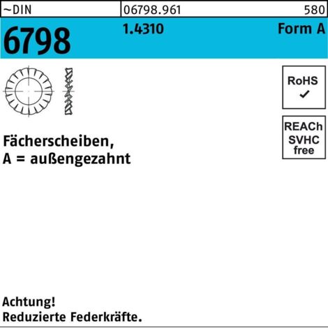 Fächerscheibe DIN 6798 FormA außengezahnt A 4,3 1.4310 100 Stück