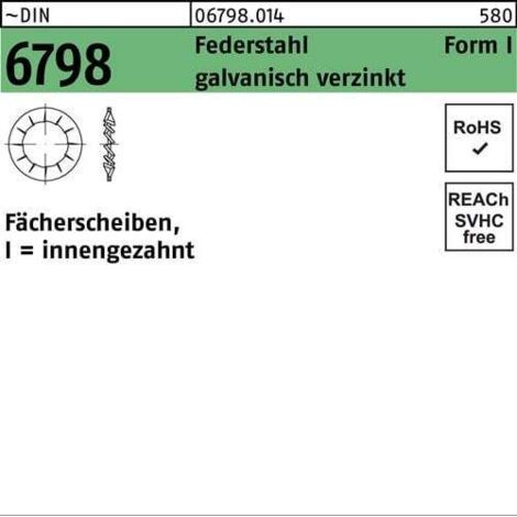 Fächerscheibe DIN 6798 FormI innengezahnt I 6,4 Federstahl galv.verz. 2000St.