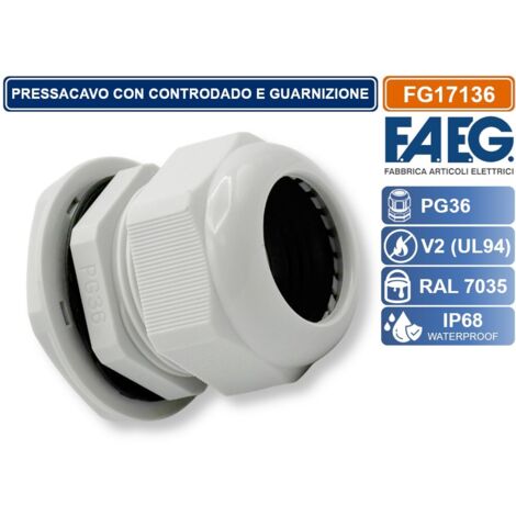 FAEG FG17136 PRESSACAVO IN NYLON PASSO PG36 GRIGIO RAL 7035 IP68