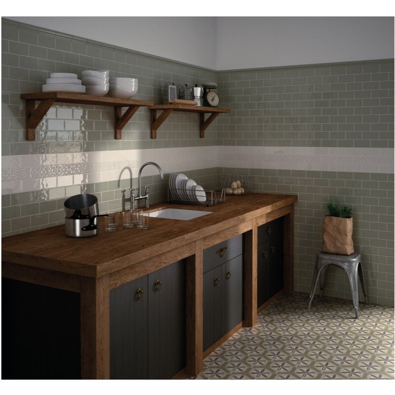 Equipe - Carrelage mural faïence effet artisanal masia 15x7,5 cm Kaki Moyen - Brillant / Poli - boîte de 0.50 m2 - Gioia Materia