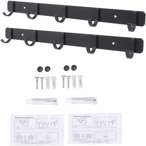 Fafeicy Monday Wand-Haken mit 5 Haken für Rucksack und Schlüssel, Aluminium-Hängehaken für Schlafzimmer und Wohnzimmer, 2 Stück, Schwarz