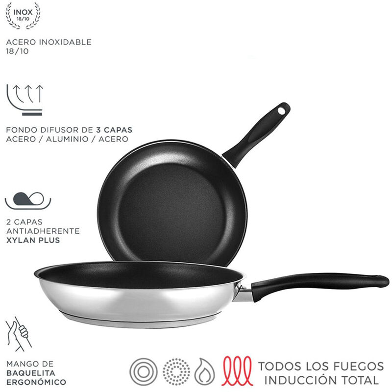 

Conjunto sarten inox enara ø20+26cm acero inoxidable 18/10 - Fagor