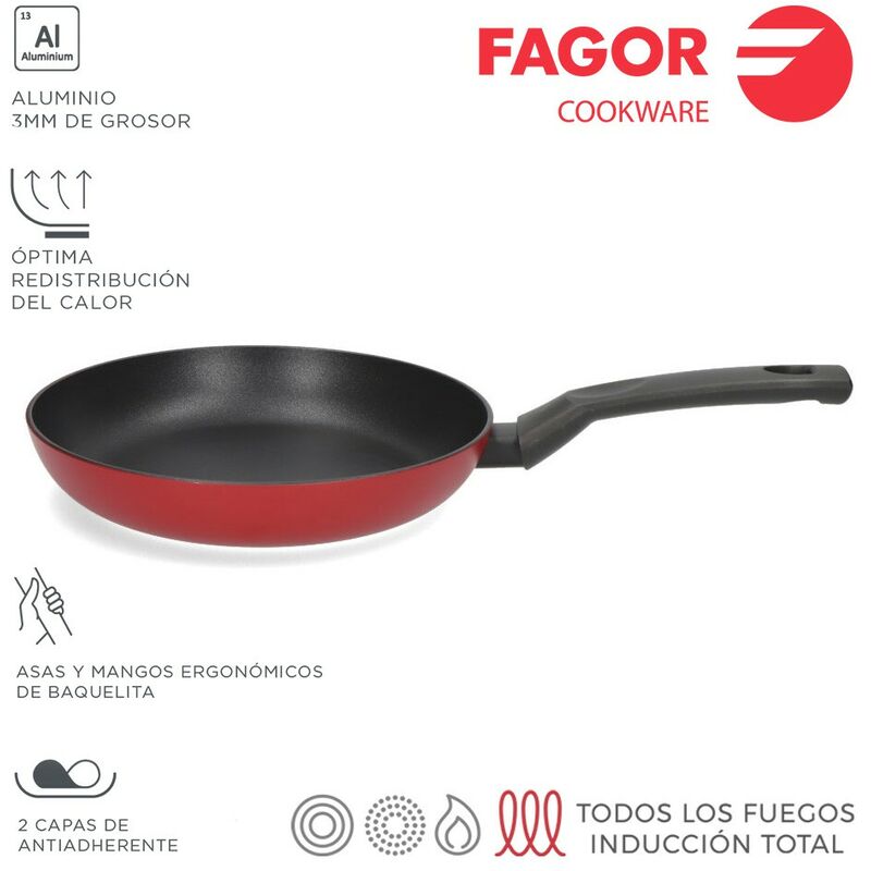 

Sartén elan 3 Rouge 20cm aluminio extragrueso 3mm Rojo/Negro - Fagor