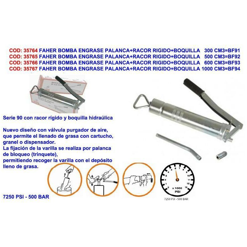 

MIBRICOTIENDA faher bomba engrase palanca+racor rigido+boquilla 1000 cm3 bf94