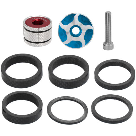 Fahrrad-Steuersatz-Spacer-Set mit Vorbaukappe und 28,6-mm-Gabel-Expansionsstopfen – Blau