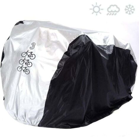 Fahrradabdeckung, Schutzhülle gegen Regen, Sonne und Staub (L (drei Fahrräder) mit schwarz-silbernem Rand), zum Schutz von Möbeln im Innen- und Außenbereich