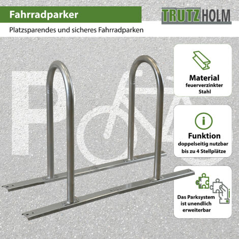 Fahrradanlehnbügel 140 x 88 cm Stahl feuerverzinkt Ø 50 mm grau freistehend Fahrradständer Parker                        Typ U