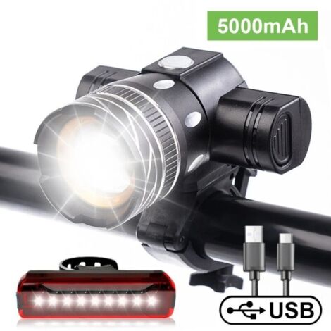 Fahrradlampe mit 5000 Lumen, wiederaufladbar, wasserdicht, mit hochheller LED-Lampe (6 Stunden Akkulaufzeit), ideal für Rennrad-, Mountainbike- und Stadtfahrten, mit 3 Betriebsmodi