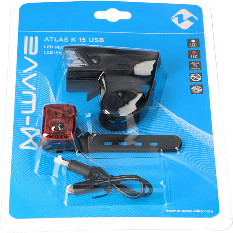 Fahrradleuchten-Set - M-WAVE Atlas K 15 USB Akku
