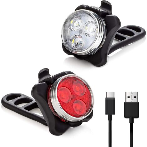 FahrradlichterSet – USB wiederaufladbar – Fahrradlichter vorne undhinten, super hell, 2 xlngere AkkuLebensdauer, wasserdicht (4 Blitzmodi)