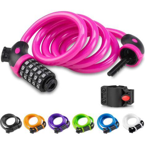 Fahrradschloss, 120 cm x 12 mm, Kabelschloss für Fahrräder, Roller, Motorräder und Tore mit 5-stelligem Smart-Code, Pink