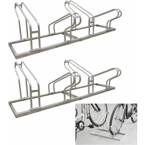 Fahrradständer für 8 Fahrräder höhenversetzt 280 x 45 cm Stahl feuerverzinkt grau 4x2 Bodenparker Reihenparker
