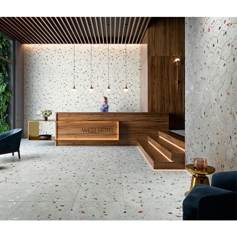 Nais - Carrelage Effet Terrazzo Gris sonar Silver 66x66 (1,31m²) - Les Carreaux de Jean