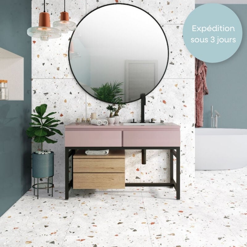 Nais - Carrelage Effet Terrazzo Blanc sonar White 66x66 (1,31m²) - Les Carreaux de Jean