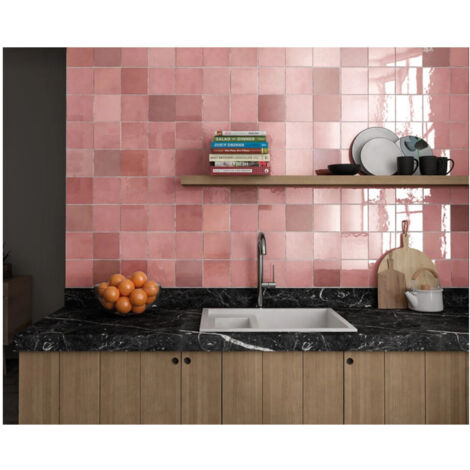 Faïence effet zellige 6,5x20 cm – Pâte blanche semi-brillante – Résistante à l'humidité et aux taches – Pour murs de salle de bain et cuisine