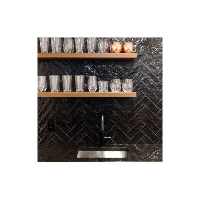 Faïence Effet Zellige MALLORCA 6,5x20 (0,5m2) Black - Les Carreaux de Jean
