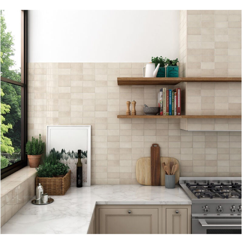 Equipe - Carrelage mural faience effet zellige village 13,2x13,2 cm Beige - Brillant / Poli - boîte de 1 m2 - Gioia Materia