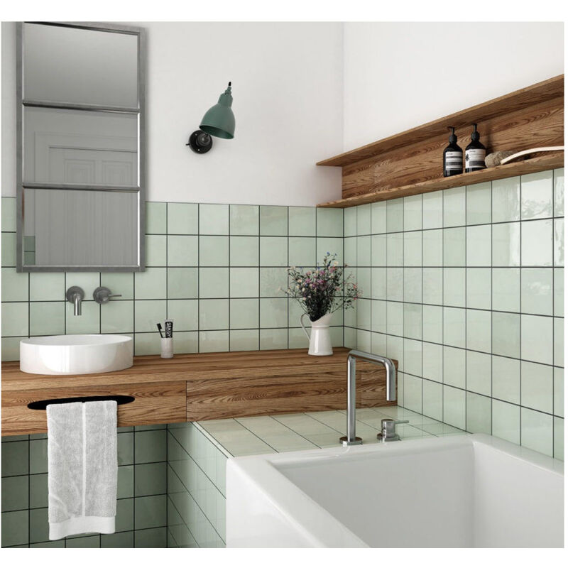 Equipe - Carrelage mural faience effet zellige village 13,2x13,2 cm Vert pâle - Brillant / Poli - boîte de 1 m2 - Gioia Materia