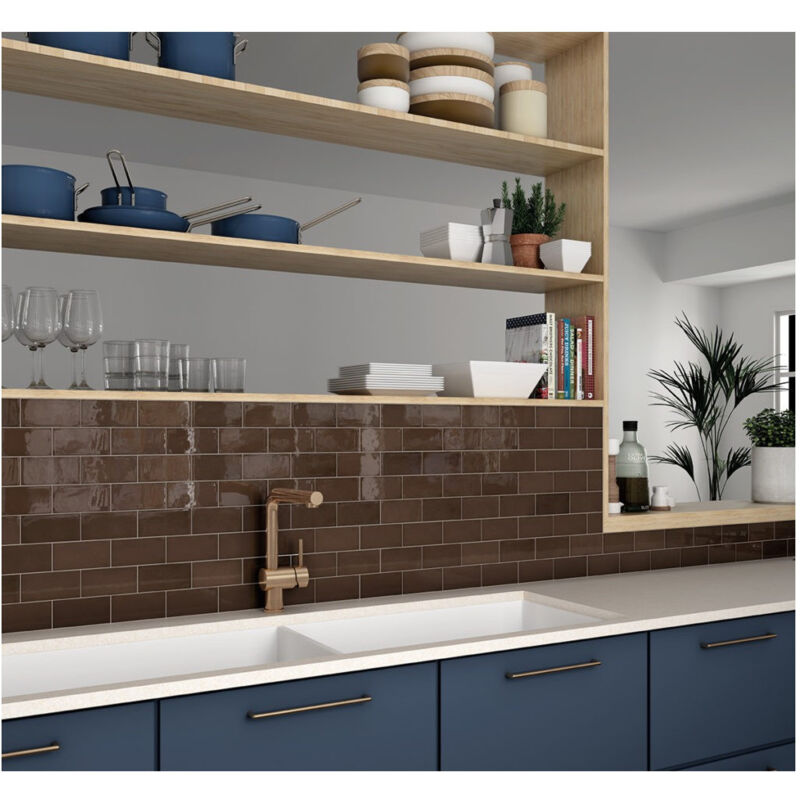 Equipe - Carrelage mural faience effet zellige village 13,2x13,2 cm Marron - Brillant / Poli - boîte de 1 m2 - Gioia Materia