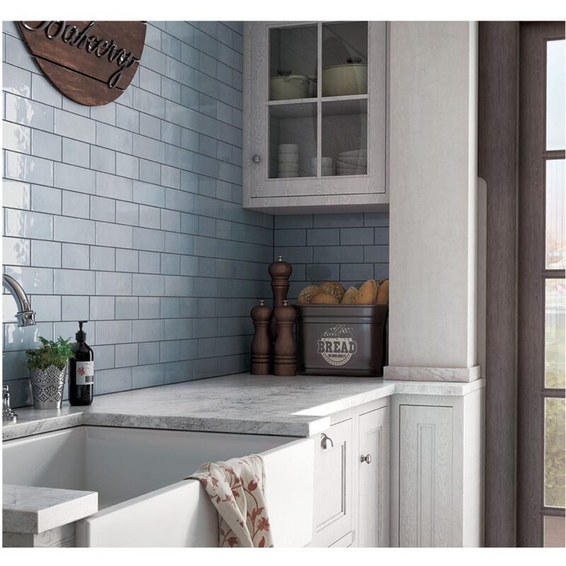 Equipe - Carrelage mural faience effet zellige village 13,2x13,2 cm Gris Bleu - Brillant / Poli - boîte de 1 m2 - Gioia Materia