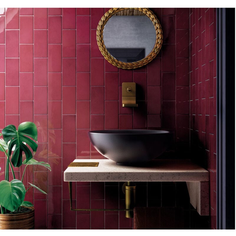 Equipe - Carrelage mural faience effet zellige village 13,2x13,2 cm Aubergine - Brillant / Poli - boîte de 1 m2 - Gioia Materia