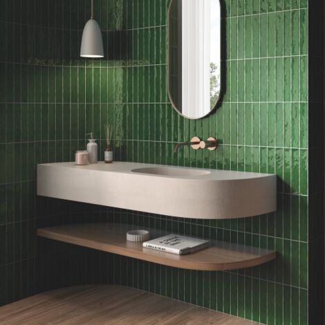 Faïence Effet Zellige SAONA 5x25cm (0,75m2) Green - Les Carreaux de Jean