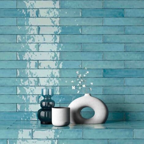 Faïence Effet Zellige SAONA 5x25cm (0,75m2) Sky - Les Carreaux de Jean